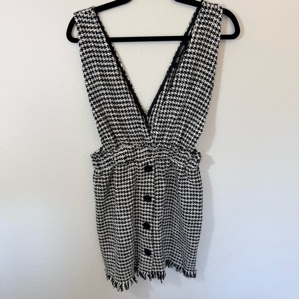 Zara Black and White Houndstooth Button-Front Dress - Picture 3 of 5